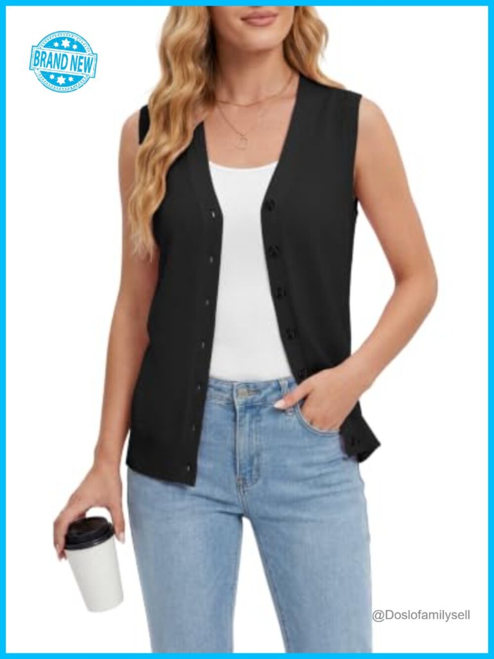 Womens Sleeveless Button Down V-Neck Knit Sweater Vest Cardigan